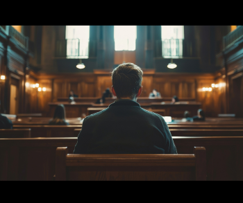 a person sat in a court room 