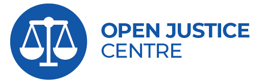 Open Justice Centre logo with weighing scales icon.