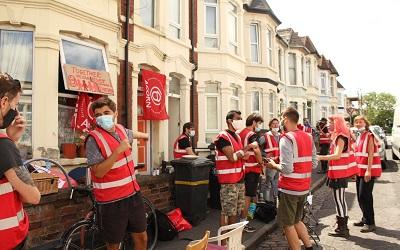 Acorn members in Bristol successfully resisting an eviction during the pandemic.
