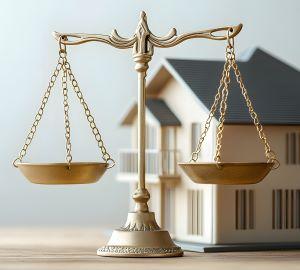 legal scales and image of house 
