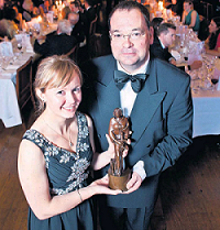Mooting winners Open University students Abigail Scott and Peter Savory