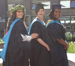 Susan Desfontaines with Simonetta Costa and Lornie Stokes-Pack at the Barbican Centre graduation ceremony 
