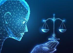 AI head and legal scales of power