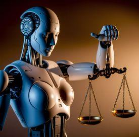 AI head and legal scales of power