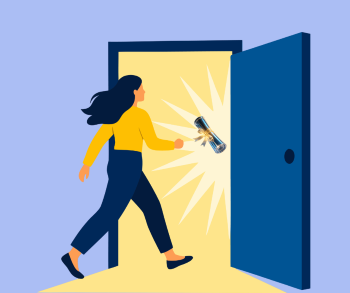a person going through an open door